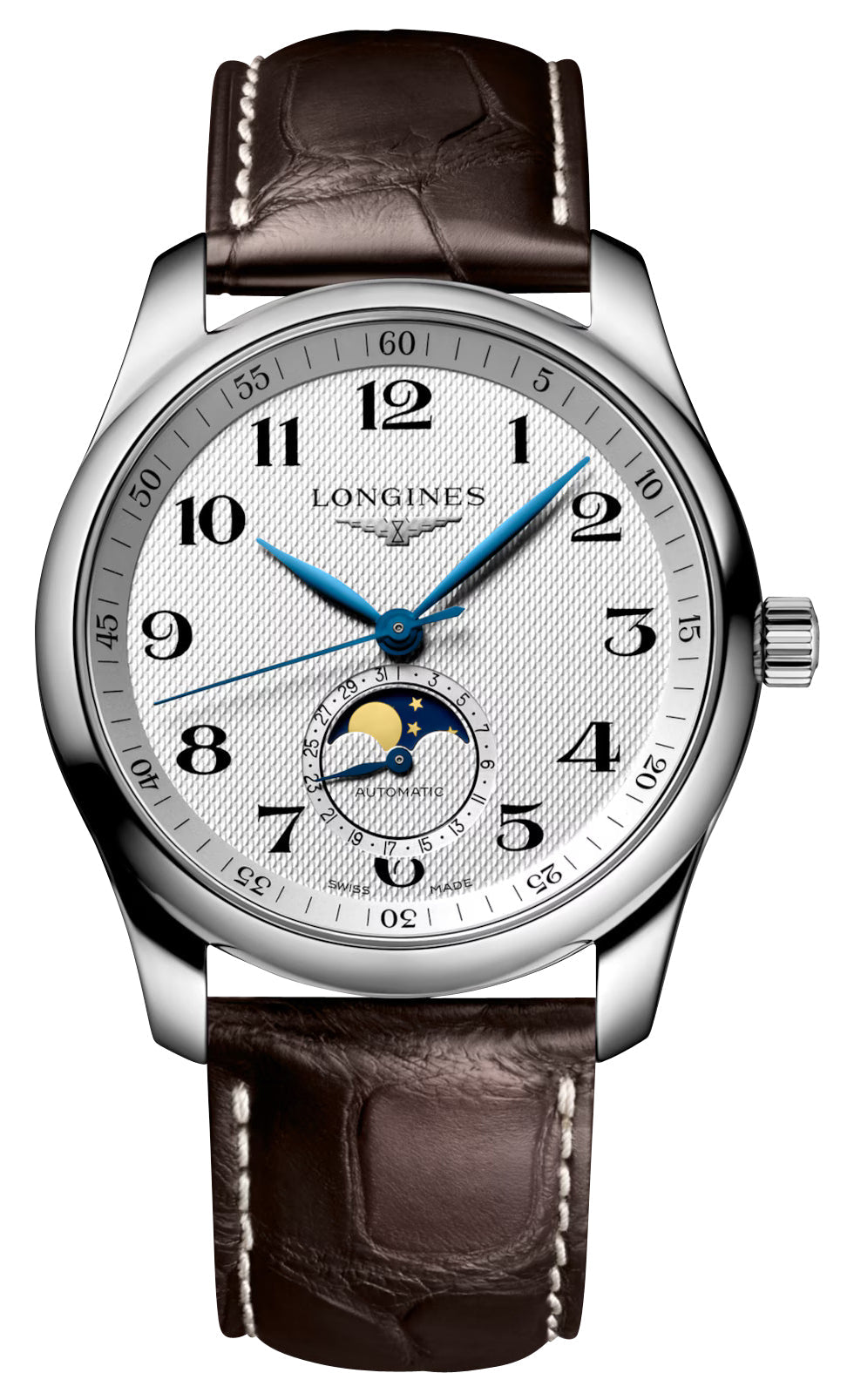 Longines Master Collection Automatic Stainless Steel Silver-Tone Dial Brown Leather Strap Moonphase Date Mens Watch L2.909.4.78.3 wholesalehk.shop