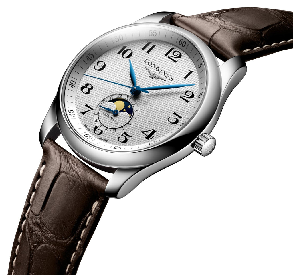 Longines Master Collection Automatic Stainless Steel Silver-Tone Dial Brown Leather Strap Moonphase Date Mens Watch L2.909.4.78.3 wholesalehk.shop