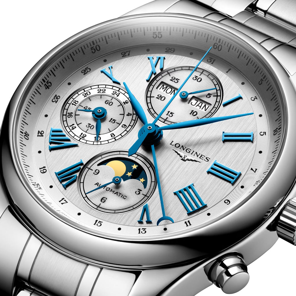 Longines Master Collection Complications Automatic Chronograph Stainless Steel Silver Dial Day/Date Month Moonphase Mens Watch L2.773.4.71.6 wholesalehk.shop
