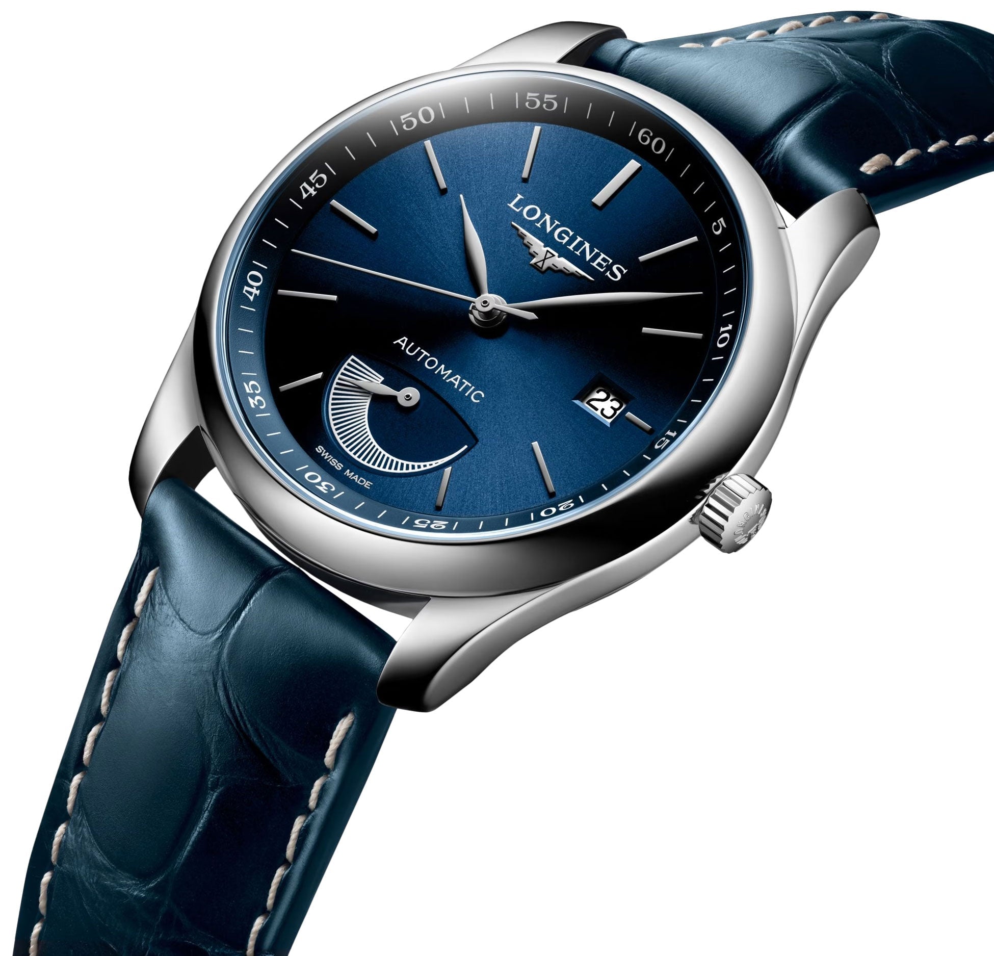 Longines Master Collection Power Reserve Automatic Stainless Steel Blue Dial Blue Leather Strap Date Mens Watch L2.908.4.92.0 wholesalehk.shop