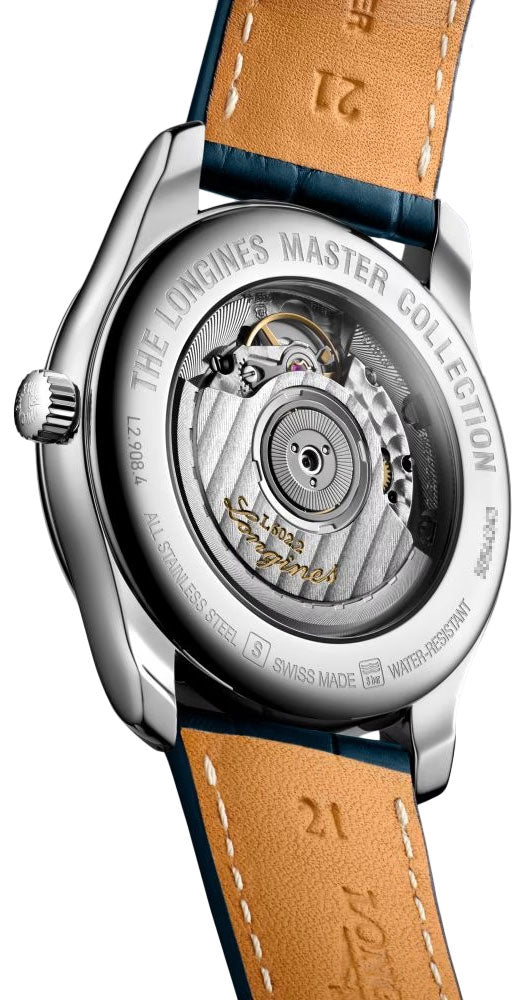 Longines Master Collection Power Reserve Automatic Stainless Steel Blue Dial Blue Leather Strap Date Mens Watch L2.908.4.92.0 wholesalehk.shop