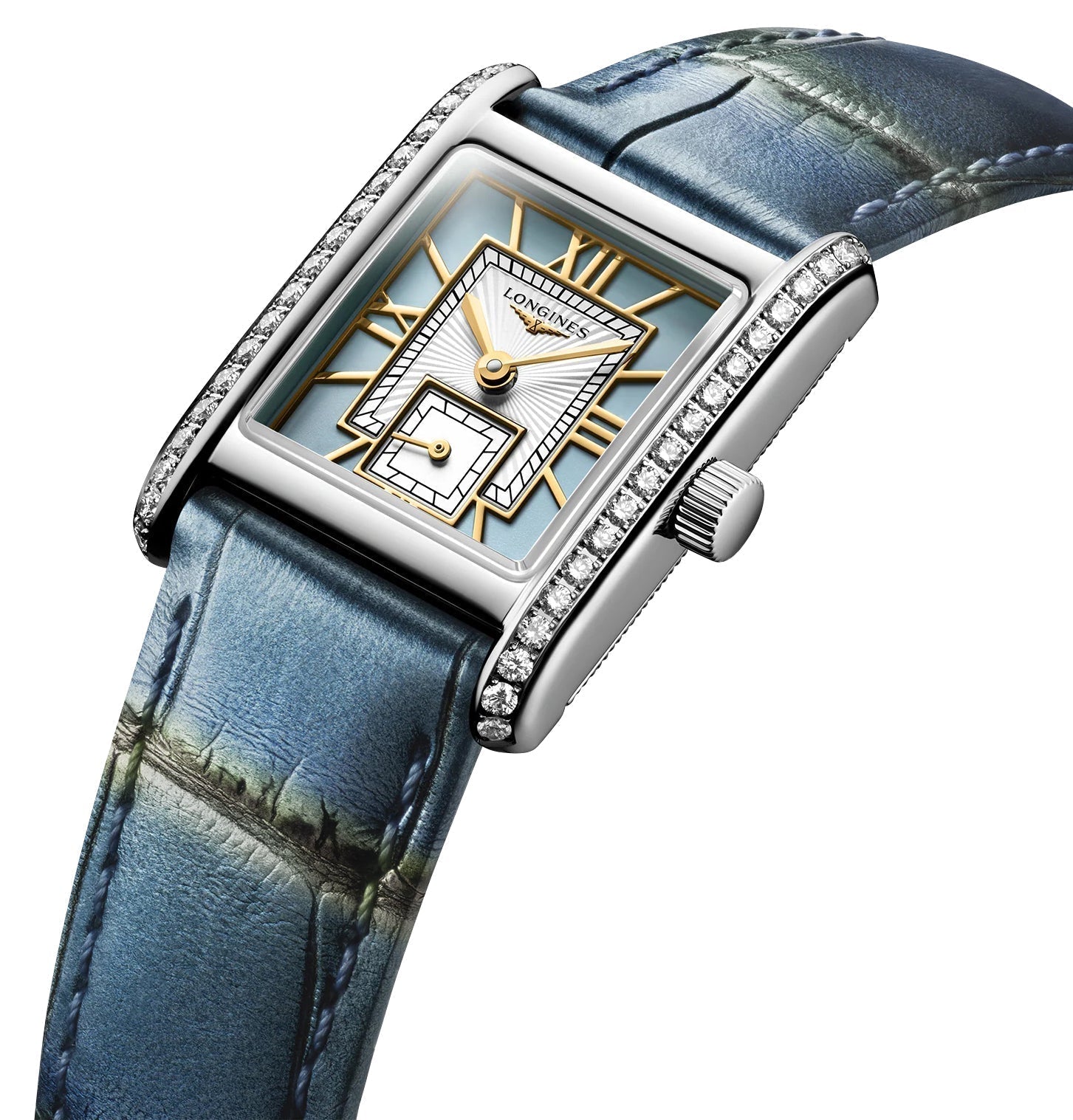 Longines Mini DolceVita Stainless Steel Blue Dial Blue Leather Strap Diamonds Quartz Womens Watch L5.200.0.95.2 wholesalehk.shop