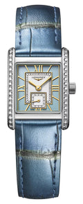 Longines Mini DolceVita Stainless Steel Blue Dial Blue Leather Strap Diamonds Quartz Womens Watch L5.200.0.95.2 wholesalehk.shop