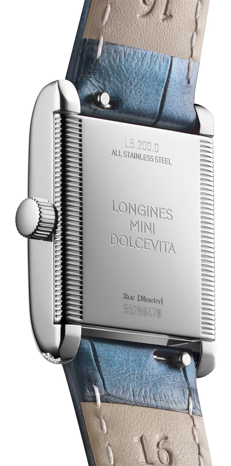 Longines Mini DolceVita Stainless Steel Blue Dial Blue Leather Strap Diamonds Quartz Womens Watch L5.200.0.95.2 wholesalehk.shop