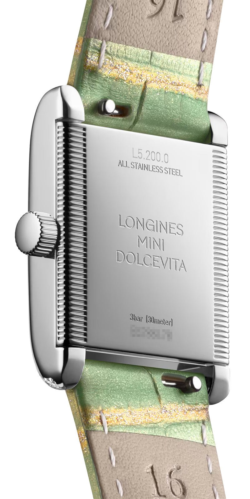 Longines Mini DolceVita Stainless Steel Green Dial Green Leather Strap Diamonds Quartz Womens Watch L5.200.0.05.2 wholesalehk.shop