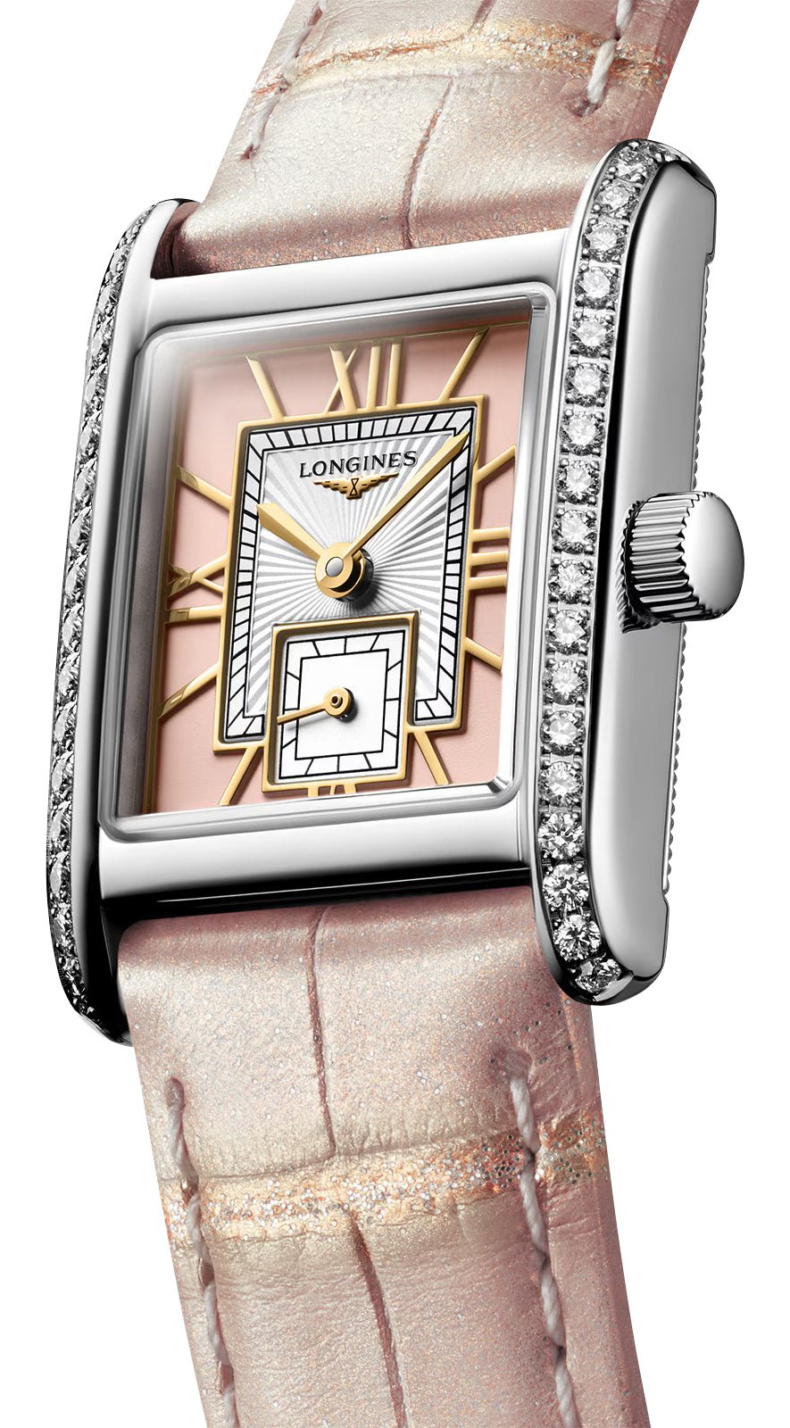 Longines Mini DolceVita Stainless Steel Pink Dial Pink Leather Strap Diamonds Quartz Womens Watch L5.200.0.99.2 wholesalehk.shop