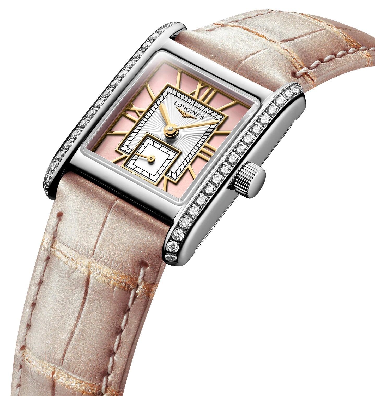 Longines Mini DolceVita Stainless Steel Pink Dial Pink Leather Strap Diamonds Quartz Womens Watch L5.200.0.99.2 wholesalehk.shop