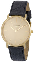 Longines Presence 18K Yellow Gold L48246322 Black Leather Strap Quartz Mens Watch Gold Tone Dial wholesalehk.shop