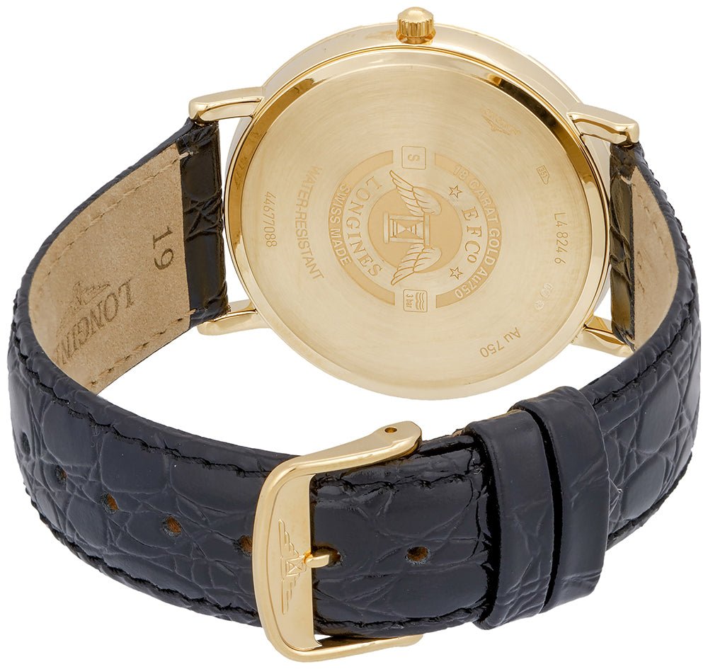 Longines Presence 18K Yellow Gold L48246322 Black Leather Strap Quartz Mens Watch Gold Tone Dial wholesalehk.shop