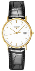 Longines Presence 18kt Gold Black Leather Strap White Dial Date Mens Watch L4.743.6.12.2 wholesalehk.shop