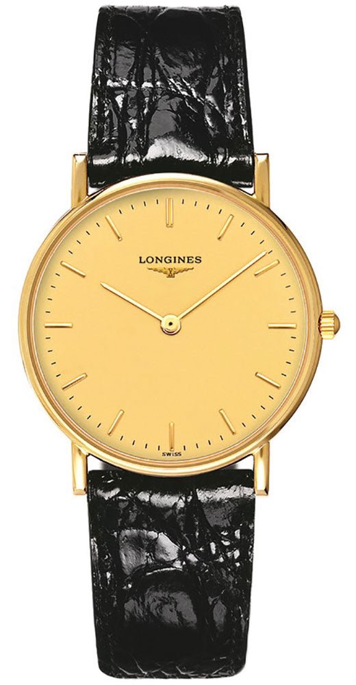 Longines Presence 18kt Solid Gold Black Leather Gold Dial Luxury Mens Watch L4.743.6.39.2 wholesalehk.shop