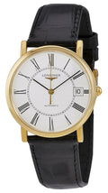 Longines Presence Automatic 18K Yellow Gold White Dial Black Leather Strap Date Mens Watch L4.778.6.11.0 wholesalehk.shop