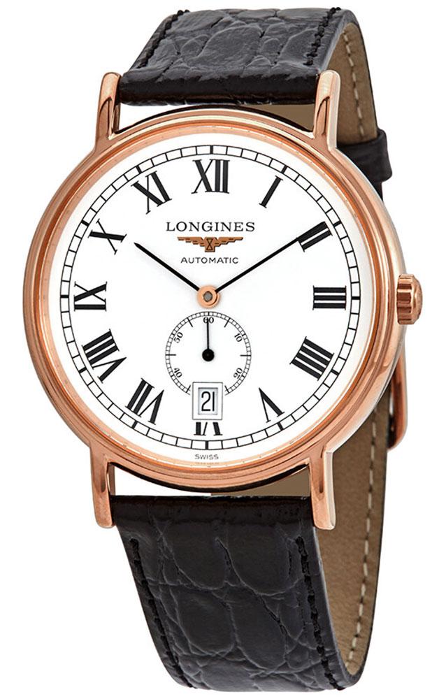 Longines Presence Automatic Rose Gold PVD White Dial Black Leather Strap Date Mens Watch L4.805.1.11.2 wholesalehk.shop