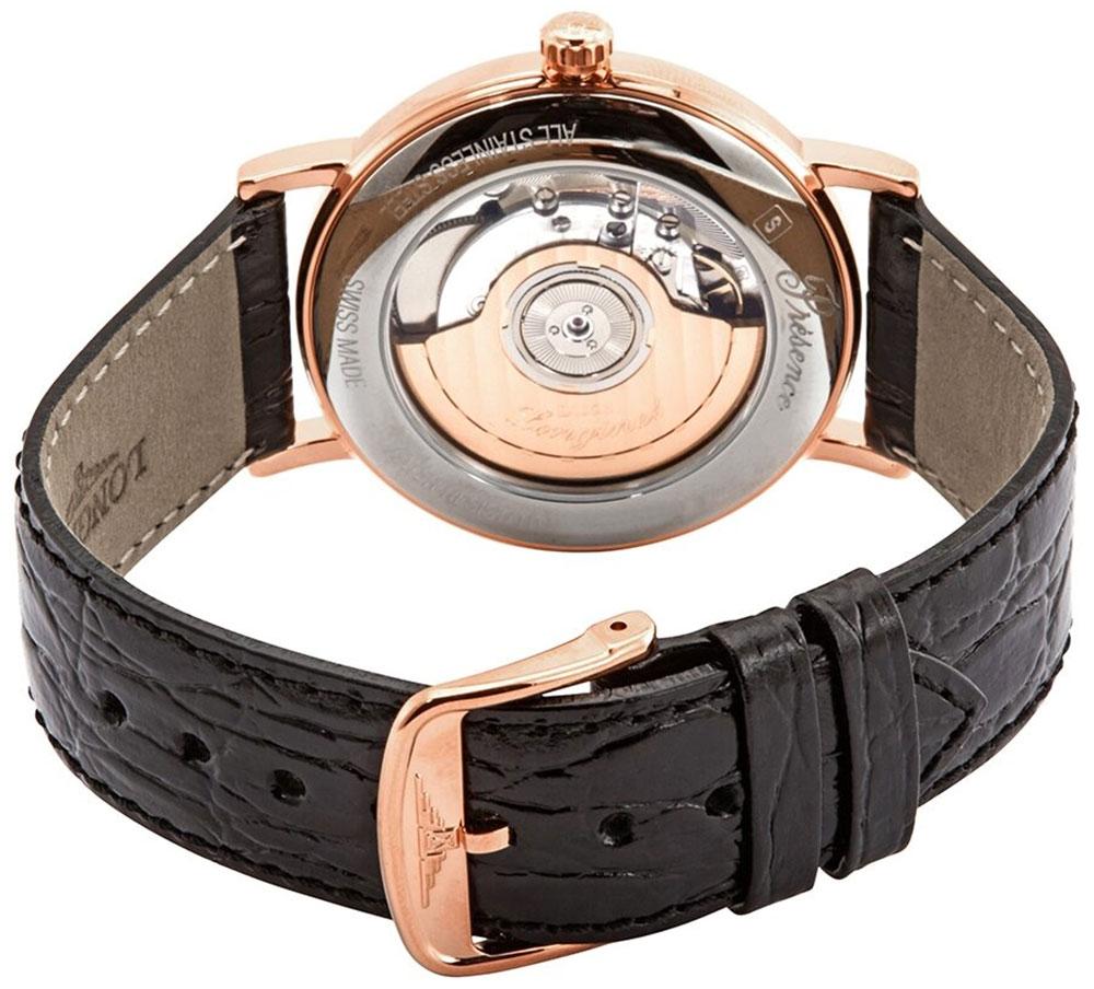 Longines Presence Automatic Rose Gold PVD White Dial Black Leather Strap Date Mens Watch L4.805.1.11.2 wholesalehk.shop