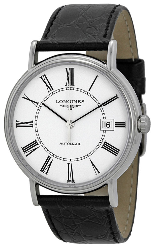 Longines Presence Automatic Stainless Steel White Dial Black Leather Strap Date Mens Watch L4.921.4.11.2 wholesalehk.shop