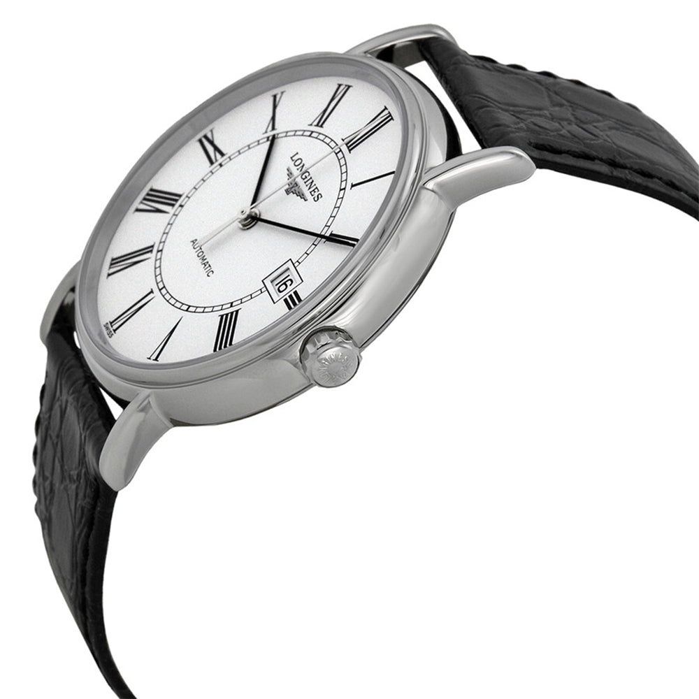 Longines Presence Automatic Stainless Steel White Dial Black Leather Strap Date Mens Watch L4.921.4.11.2 wholesalehk.shop