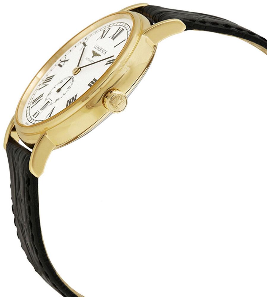 Longines Presence Automatic Yellow Gold PVD White Dial Black Leather Strap Date Mens Watch L4.805.2.11.2 wholesalehk.shop
