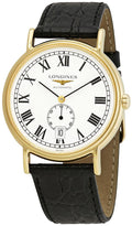 Longines Presence Automatic Yellow Gold PVD White Dial Black Leather Strap Date Mens Watch L4.805.2.11.2 wholesalehk.shop