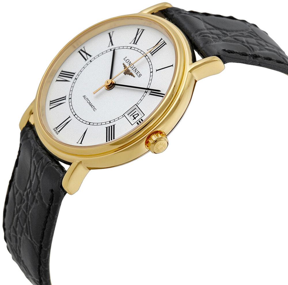 Longines Presence Automatic Yellow Gold PVD White Dial Black Leather Strap Date Mens Watch L4.821.2.11.2 wholesalehk.shop