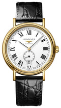 Longines Presence Automatic Yellow Gold PVD White Dial Black Leather Strap Date Mens Watch L4.904.2.11.2 wholesalehk.shop