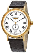 Longines Presence Automatic Yellow Gold PVD White Dial Black Leather Strap Date Mens Watch L4.905.2.11.2 wholesalehk.shop