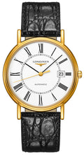 Longines Presence Automatic Yellow Gold PVD White Dial Black Leather Strap Date Mens Watch L4.921.2.11.2 wholesalehk.shop