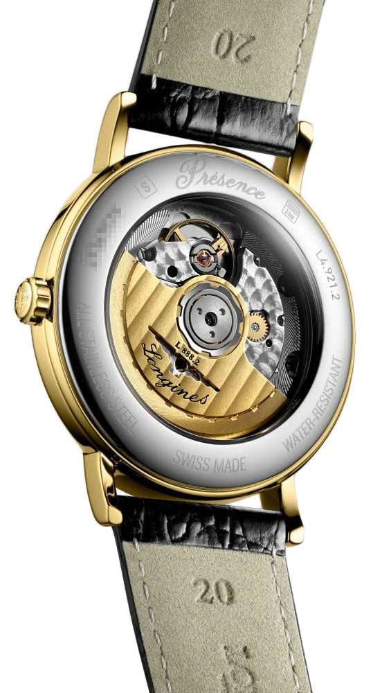 Longines Presence Automatic Yellow Gold PVD White Dial Black Leather Strap Date Mens Watch L4.921.2.11.2 wholesalehk.shop