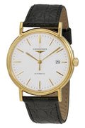 Longines Presence Automatic Yellow Gold PVD White Dial Black Leather Strap Date Mens Watch L4.921.2.12.2 wholesalehk.shop