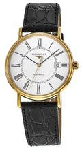 Longines Presence Automatic Yellow Gold PVD White Dial Black Leather Strap Date Mens Watch L4.922.2.11.2 wholesalehk.shop