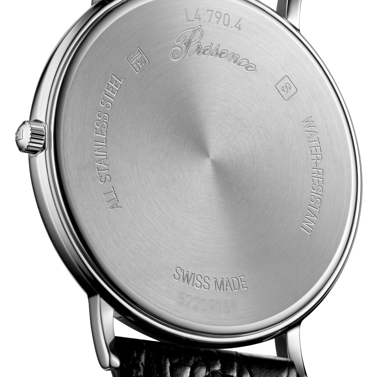Longines Presence Stainless Steel White Dial Black Leather Strap Date Quartz Mens Watch L4.790.4.12.2 wholesalehk.shop