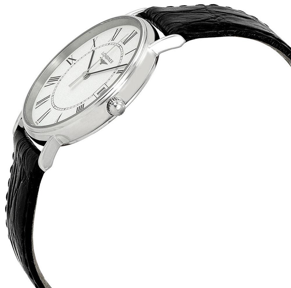 Longines Presence Stainless Steel White Dial Black Leather Strap Date Quartz Mens Watch L4.819.4.11.2 wholesalehk.shop