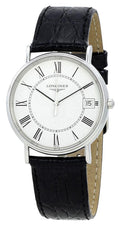 Longines Presence Stainless Steel White Dial Black Leather Strap Date Quartz Mens Watch L4.819.4.11.2 wholesalehk.shop