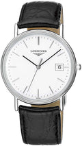 Longines Presence Stainless Steel White Dial Black Leather Strap Date Quartz Unisex Watch L4.720.4.12.2 wholesalehk.shop