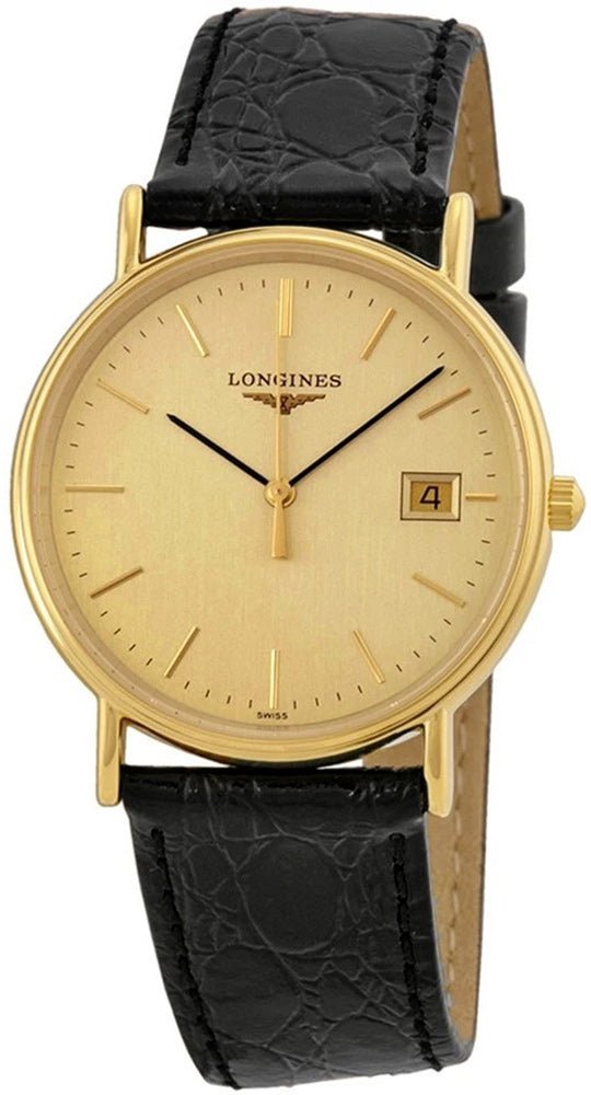 Longines Presence Unisex Gold PVD Case Black Leather Strap Watch L47202322 wholesalehk.shop