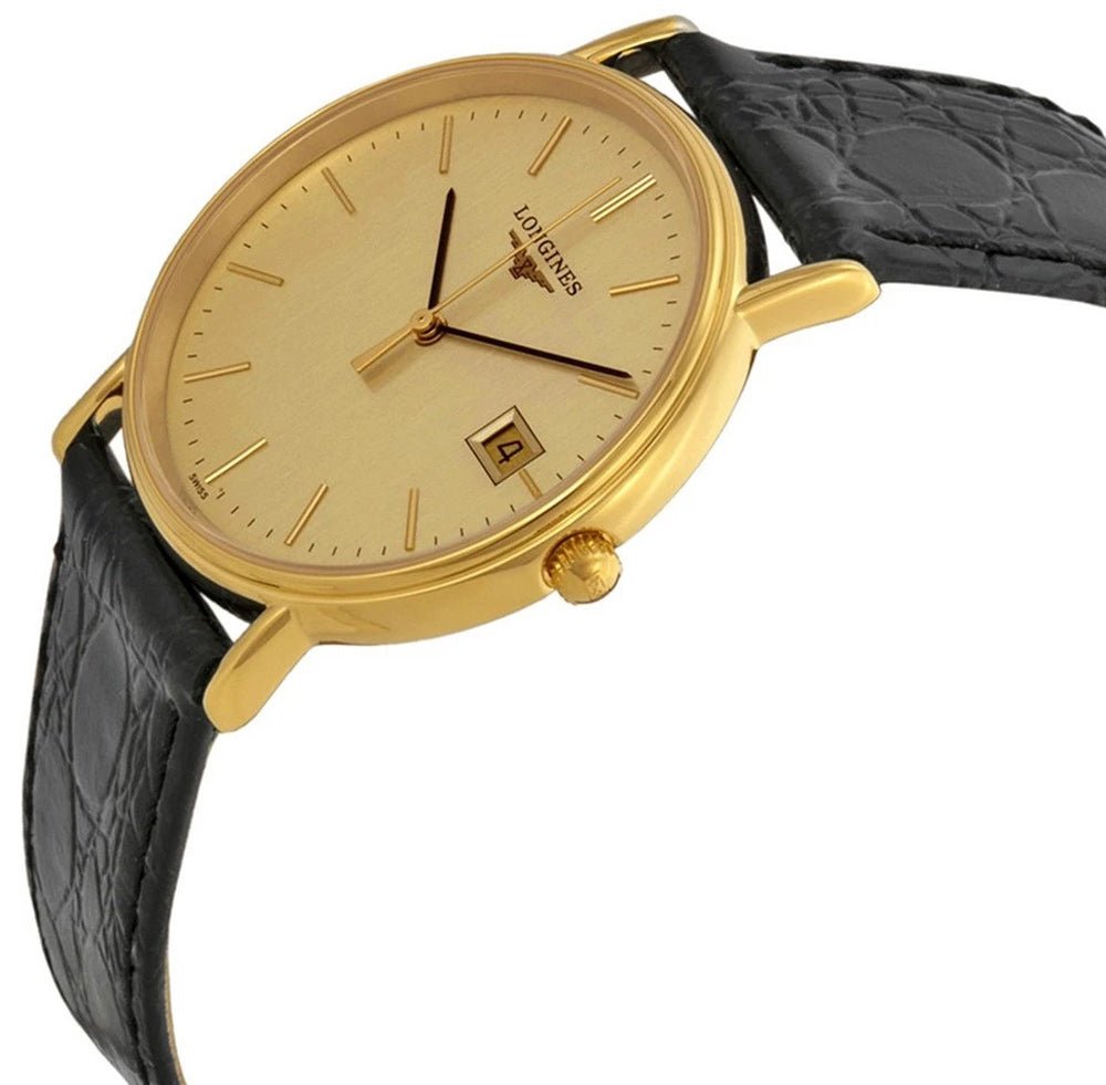 Longines Presence Unisex Gold PVD Case Black Leather Strap Watch L47202322 wholesalehk.shop