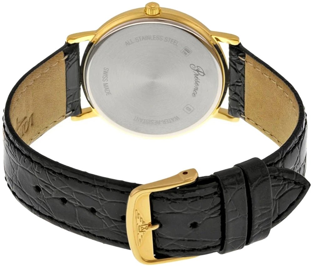 Longines Presence Unisex Gold PVD Case Black Leather Strap Watch L47202322 wholesalehk.shop