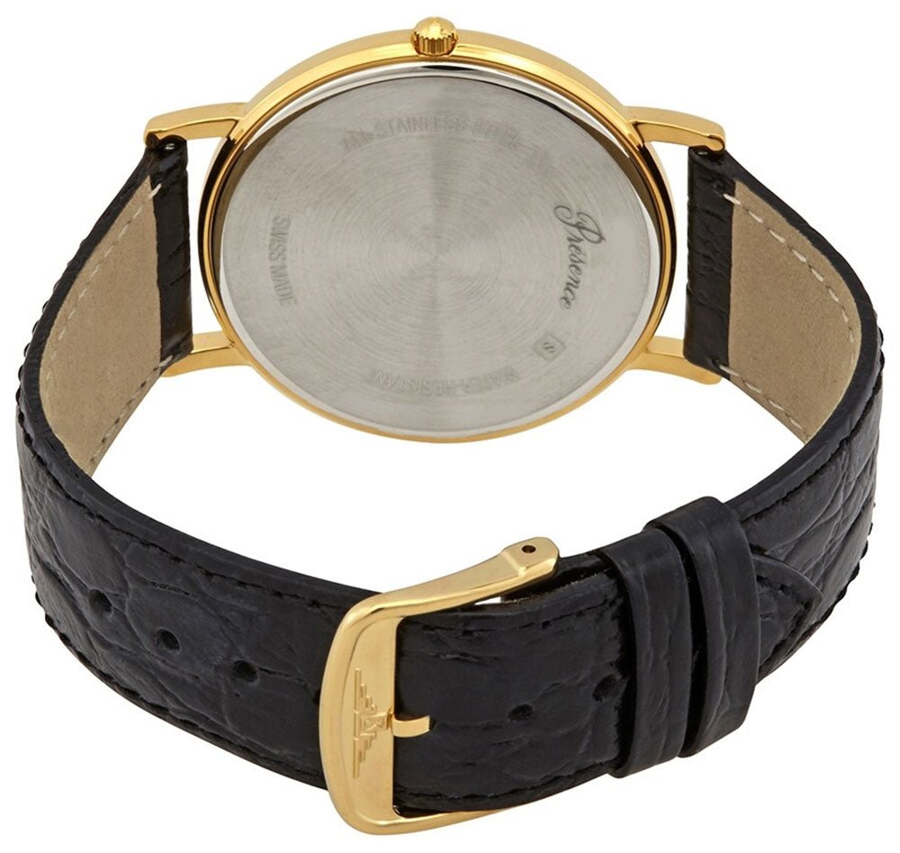 Longines Presence Yellow Gold PVD White Dial Black Leather Strap Date Quartz Mens Watch L4.790.2.11.2 wholesalehk.shop