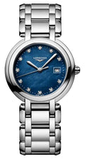 Longines PrimaLuna Stainless Steel Blue Mother-Of-Pearl Dial Diamonds Date Quartz Womens Watch L8.122.4.98.6 wholesalehk.shop