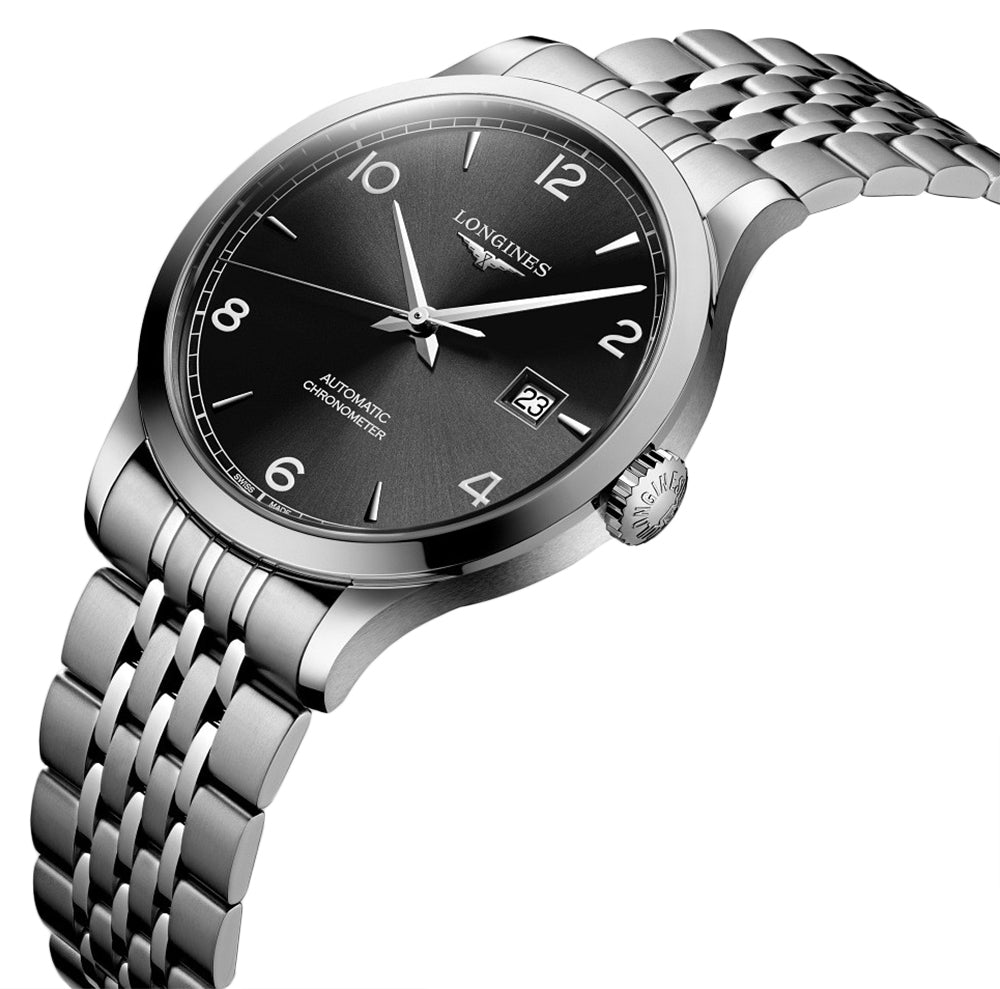 Longines Record Automatic COSC Stainless Steel Black Dial Date Mens Watch L2.821.4.56.6 wholesalehk.shop