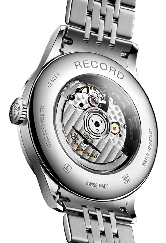 Longines Record Automatic COSC Stainless Steel Black Dial Date Mens Watch L2.821.4.56.6 wholesalehk.shop