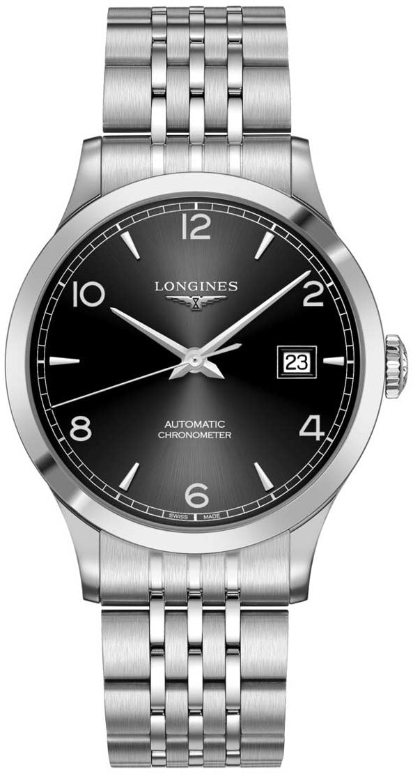 Longines Record Automatic COSC Stainless Steel Black Dial Date Mens Watch L2.821.4.56.6 wholesalehk.shop