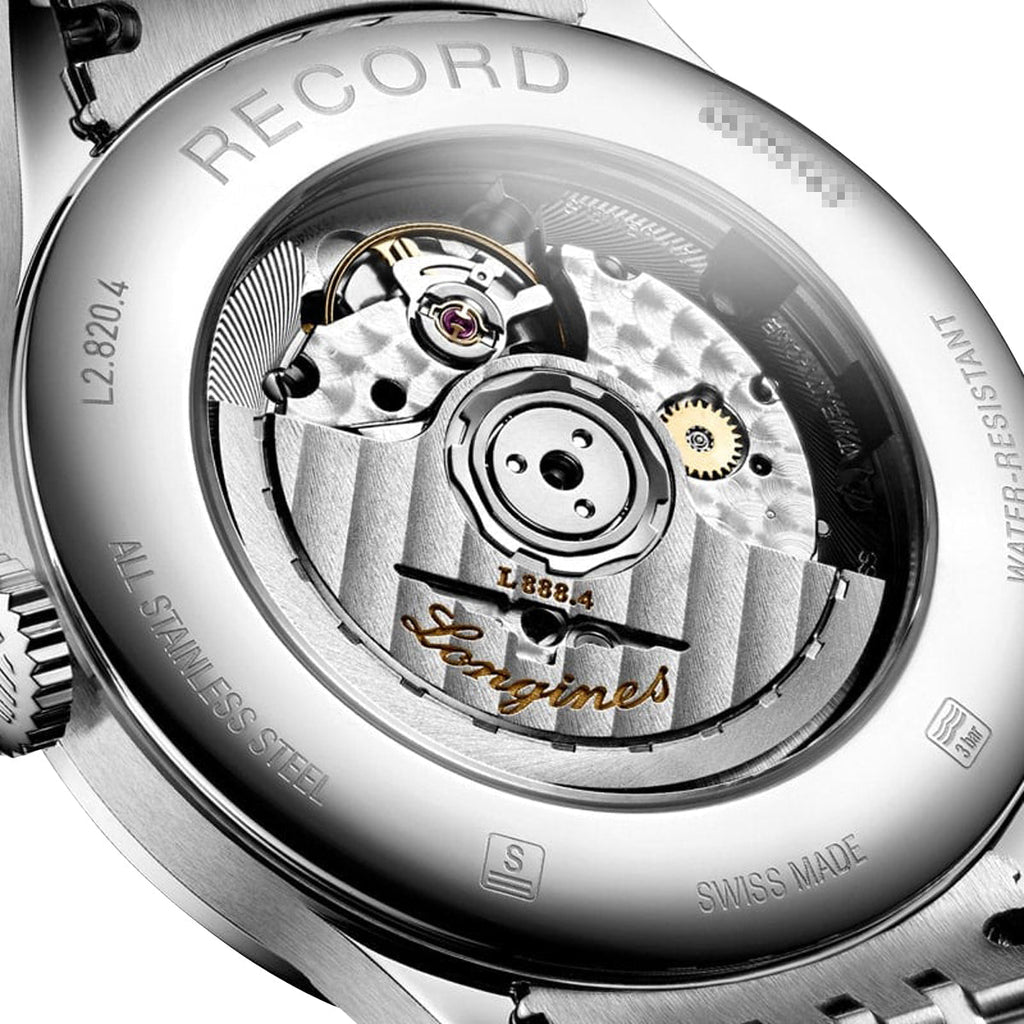 Longines Record Automatic COSC Stainless Steel Black Dial Diamonds Date Mens Watch L2.820.4.57.6 wholesalehk.shop