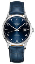 Longines Record Automatic COSC Stainless Steel Blue Dial Blue Leather Strap Date Mens Watch L2.821.4.96.4 wholesalehk.shop