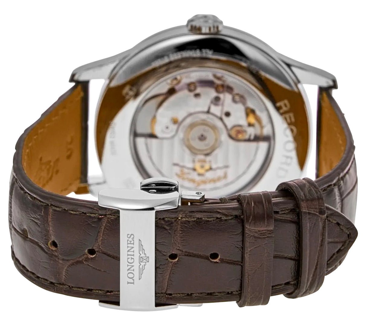 Longines Record Automatic COSC Stainless Steel Silver Dial Brown Leather Strap Date Mens Watch L2.821.4.76.2 wholesalehk.shop