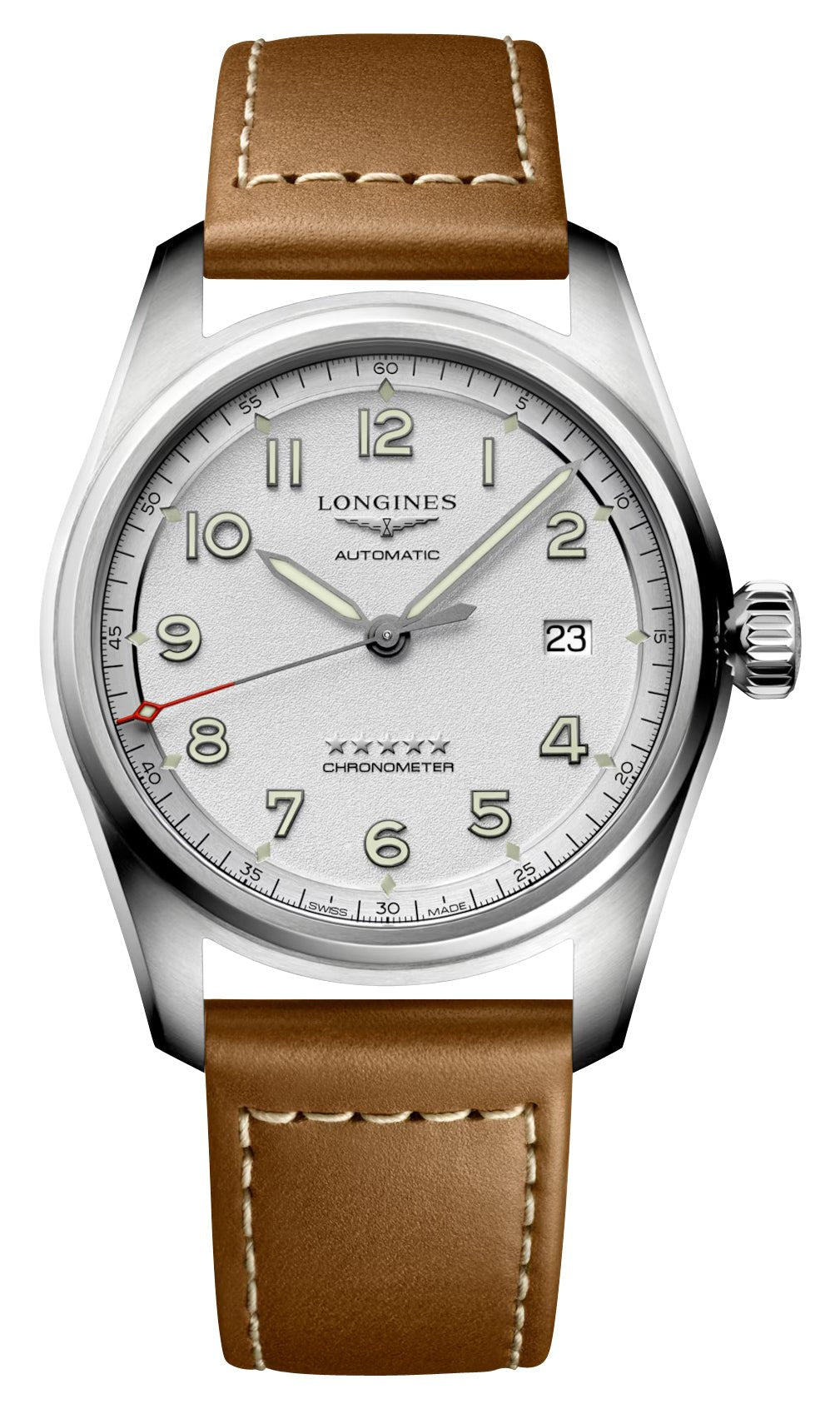 Longines Spirit Automatic Chronometer Stainless Steel Silver Dial Brown Leather Strap Date Mens Watch L3.810.4.73.2 wholesalehk.shop