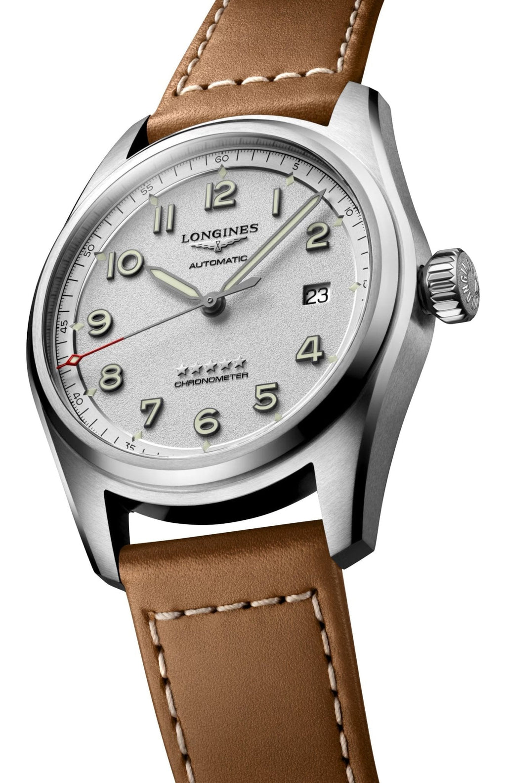 Longines Spirit Automatic Chronometer Stainless Steel Silver Dial Brown Leather Strap Date Mens Watch L3.810.4.73.2 wholesalehk.shop