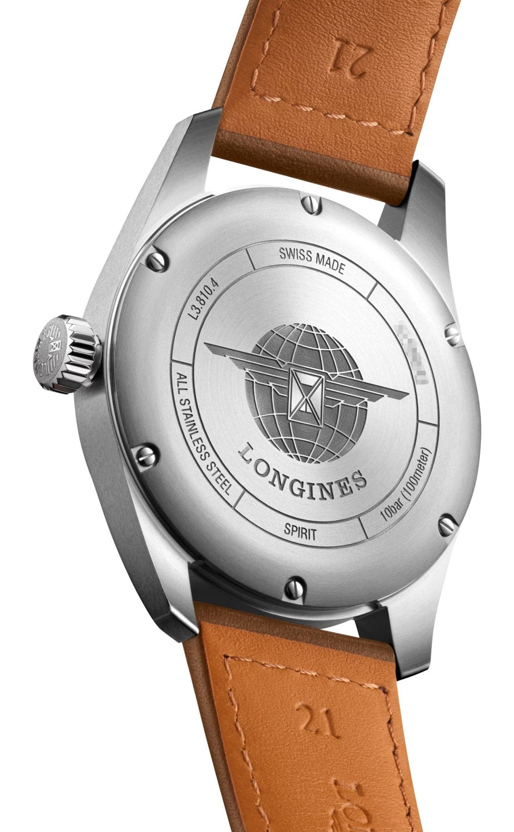 Longines Spirit Automatic Chronometer Stainless Steel Silver Dial Brown Leather Strap Date Mens Watch L3.810.4.73.2 wholesalehk.shop