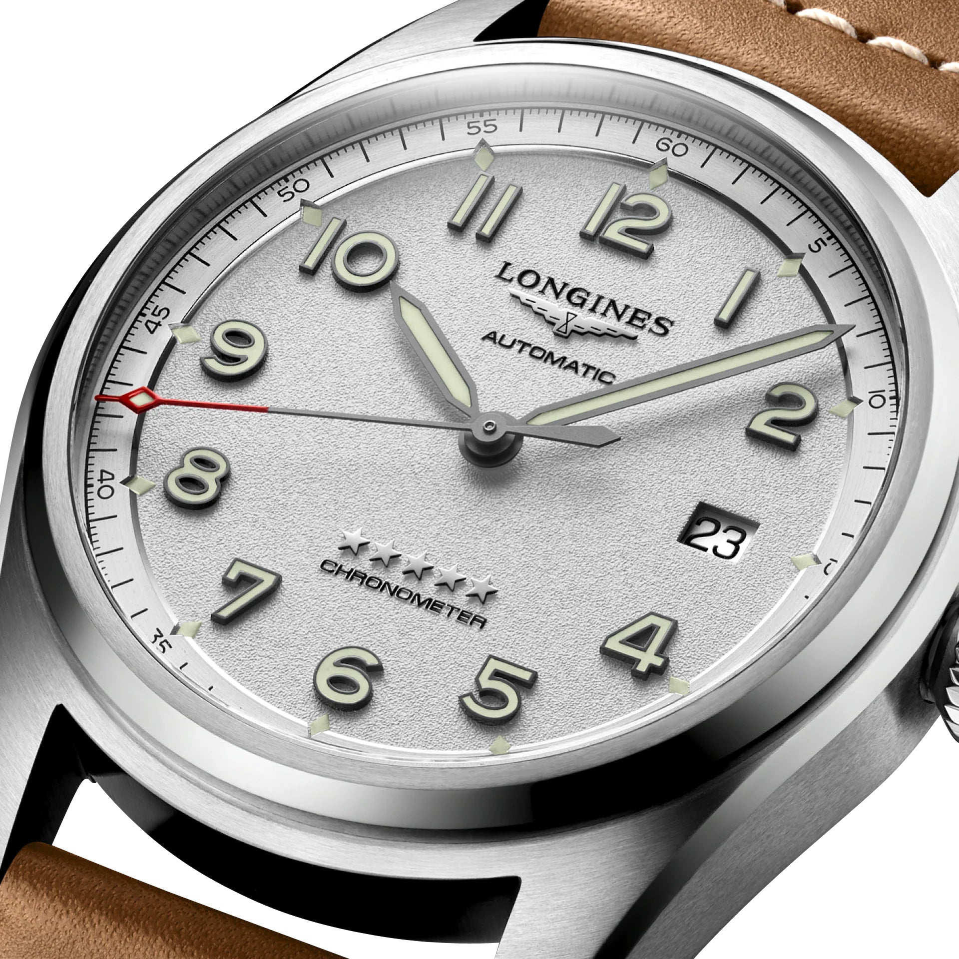 Longines Spirit Automatic Chronometer Stainless Steel Silver Dial Brown Leather Strap Date Mens Watch L3.810.4.73.2 wholesalehk.shop