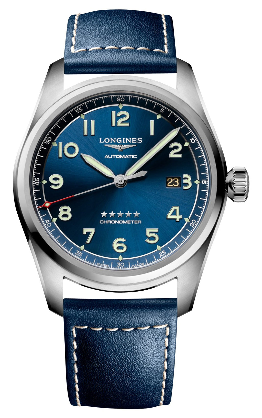 Longines Spirit Automatic COSC Stainless Steel Blue Dial Blue Leather Strap Date Mens Watch L3.811.4.93.0 wholesalehk.shop