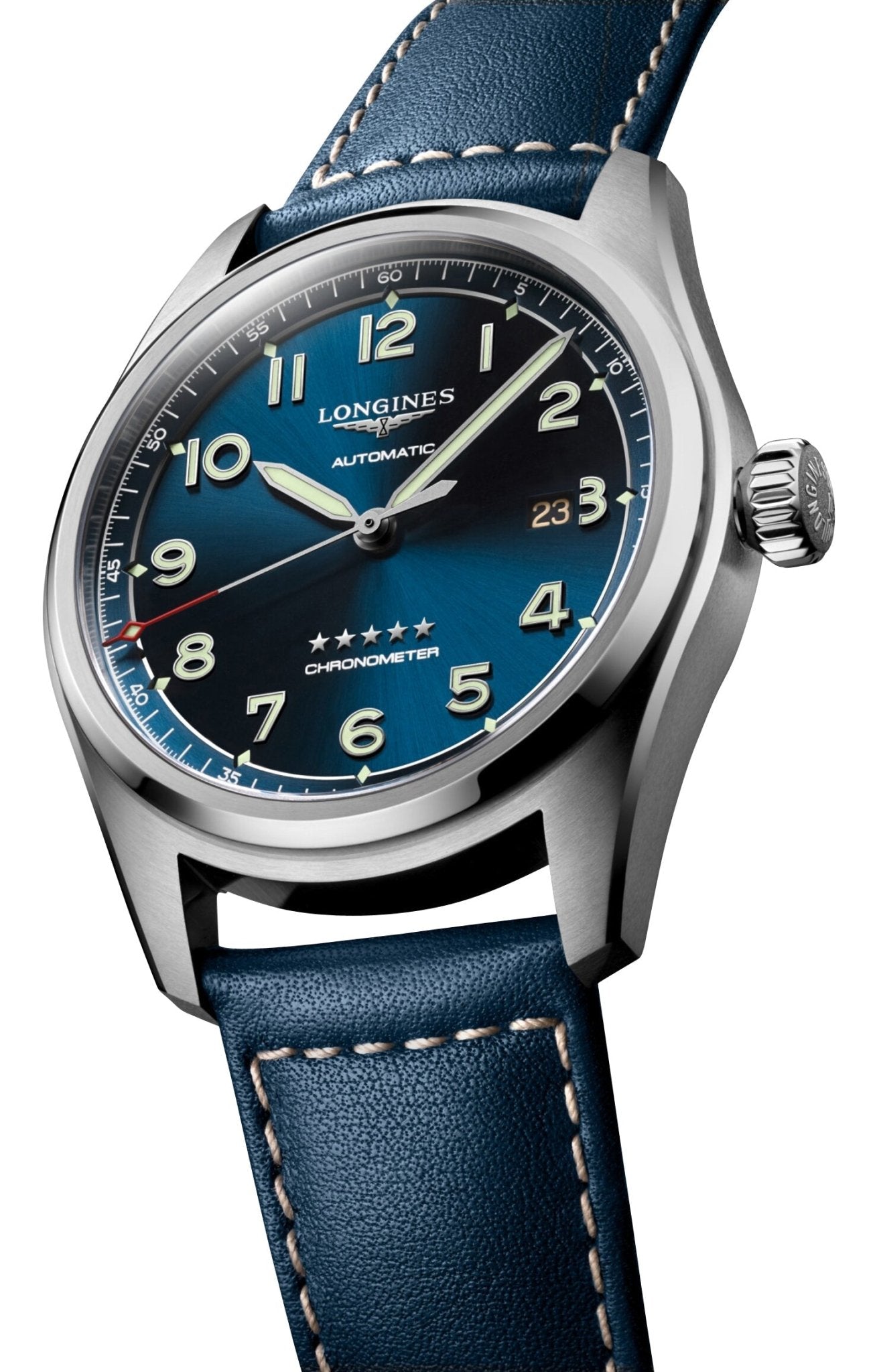 Longines Spirit Automatic COSC Stainless Steel Blue Dial Blue Leather Strap Date Mens Watch L3.811.4.93.0 wholesalehk.shop